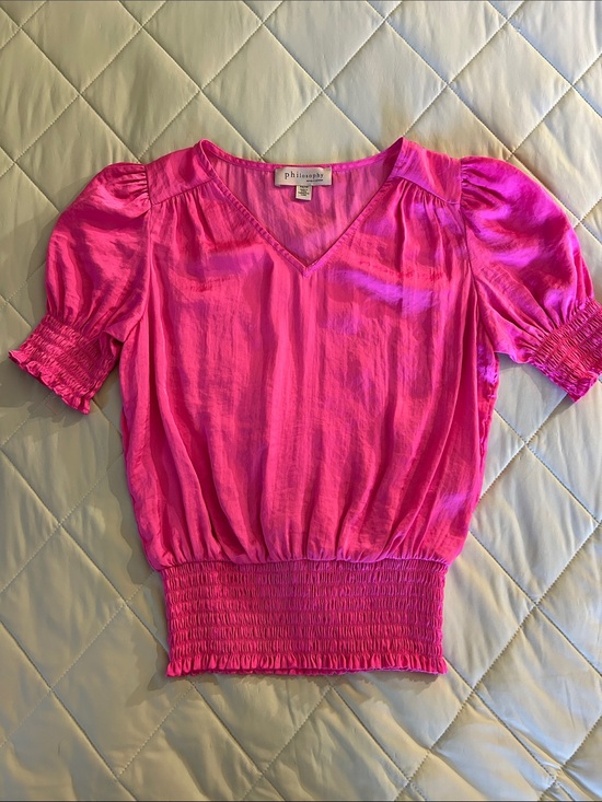 Philosophy Tops - philosophy Hot Pink V-Neck Puff Sleeve Smocked Waist Blouse